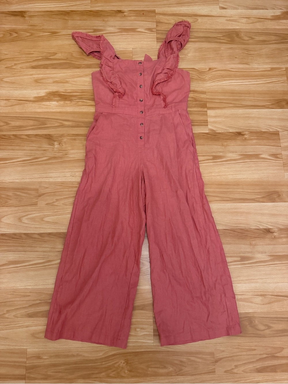 june & hudson Rose-Pink Ruffled Strap Wide-Leg Jumpsuit